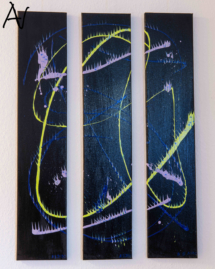 Triptychon Abstract Action Painting auf Schwarz No.I, Multifunktionale Kunst