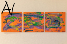 Triptychon Abstract Action Painting auf Orange No.III, Multifunktionale Kunst