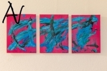 Triptychon Abstract Action Painting auf Pink No.VI, Multifunktionale Kunst