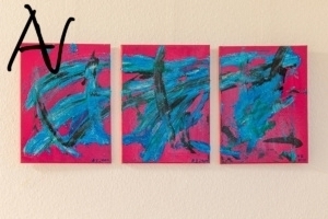Triptychon Abstract Action Painting auf Pink No.VI